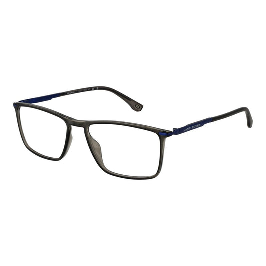 Land Rover Gray Men Glasses Frame with grey full-rim rectangular design, plastic lenses, size 57-17-147, includes branded case.