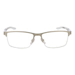 BMW Motorsport Silver Men Glasses Frame in half-rim metal, rectangle style, 55mm width, with demo plastic lenses included.