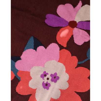 Dolce & Gabbana Maroon Floral Silk Crew Neck Blouse Top