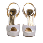 Dolce & Gabbana White Satin Platform Heels Sandals Shoes