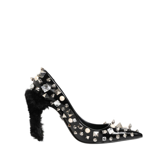 Dolce & Gabbana Black Crystals Studs Stiletto Pumps Shoes