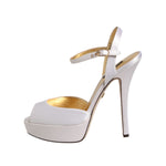 Dolce & Gabbana White Satin Platform Heels Sandals Shoes