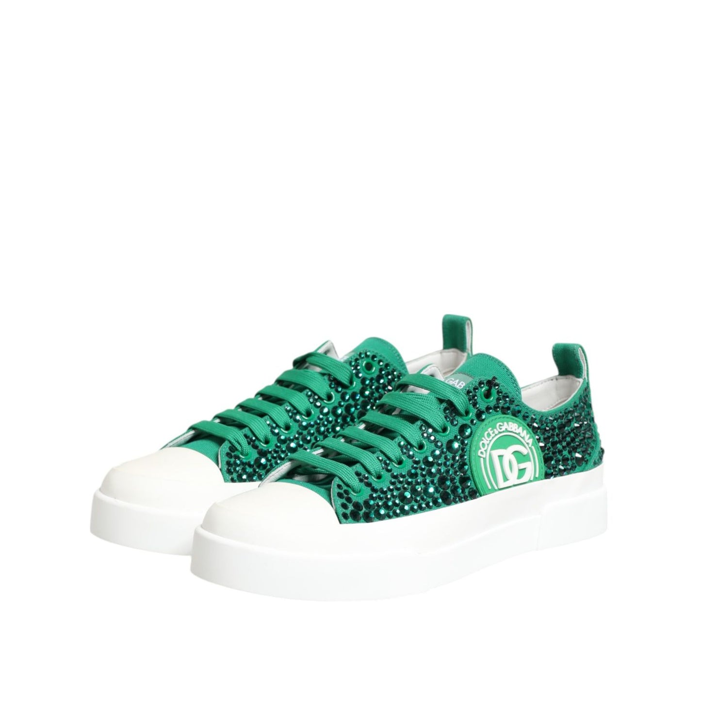 Dolce & Gabbana Green Portofino Crystal DG Logo Sneakers Shoes