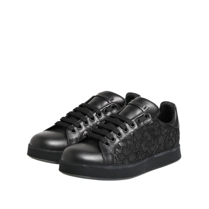 Dolce & Gabbana Black Floral Lace Low Top Sneakers Shoes