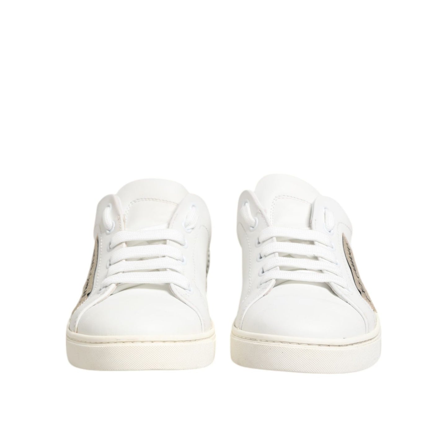 Dolce & Gabbana White Gray Leather Low Top Sneakers Shoes