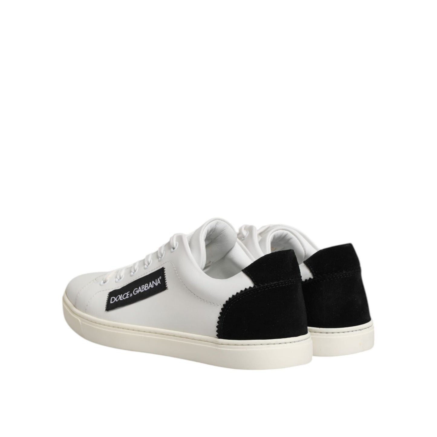 Dolce & Gabbana White Black Leather Low Top Sneakers Shoes