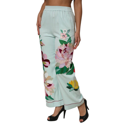 Dolce & Gabbana Green Floral Garterized Straight Pajama Pants