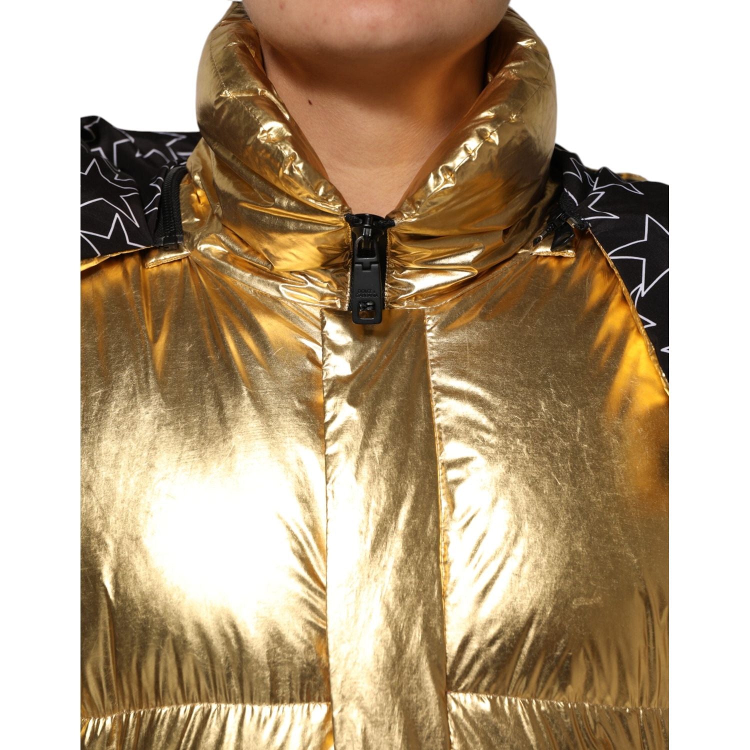 Dolce & Gabbana Gold Hooded Puffer Quilted Full Zip Jacket