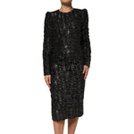 Dolce & Gabbana Black Sequin Bouclé Tweed Sheath Dress