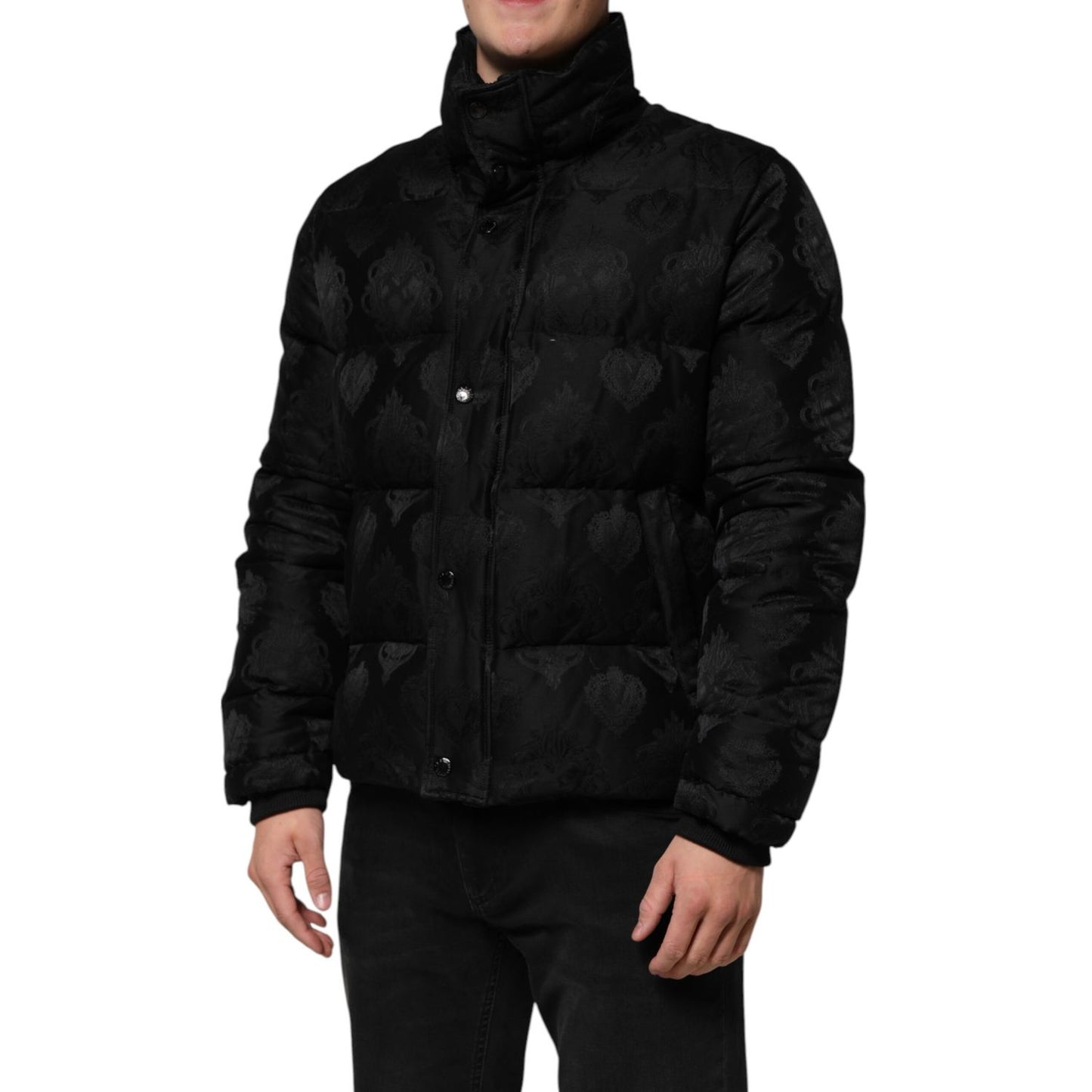 Dolce & Gabbana Black Jacquard Quilted Puffer Bomber Jacket