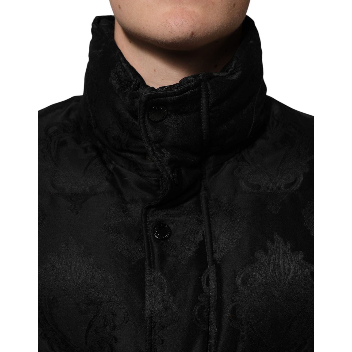 Dolce & Gabbana Black Jacquard Quilted Puffer Bomber Jacket