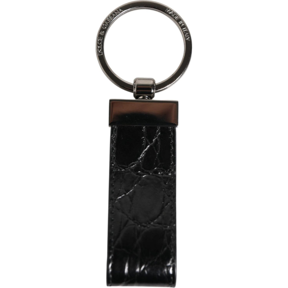 Dolce & Gabbana Black Leather Logo Metal Ring Keychain Holder Men Keyring SMY10704