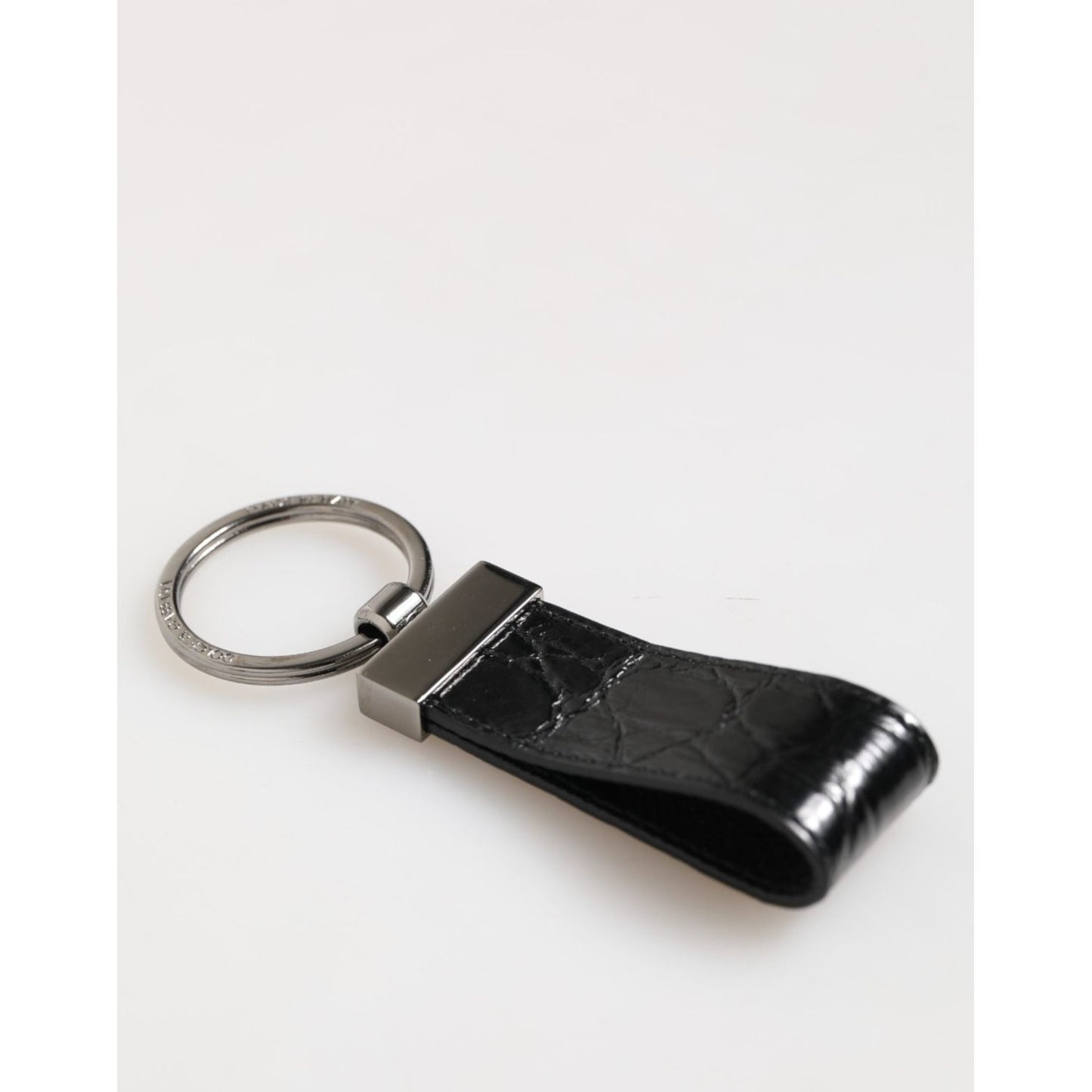 Dolce & Gabbana Black Leather Logo Metal Ring Keychain Holder Men Keyring SMY10704