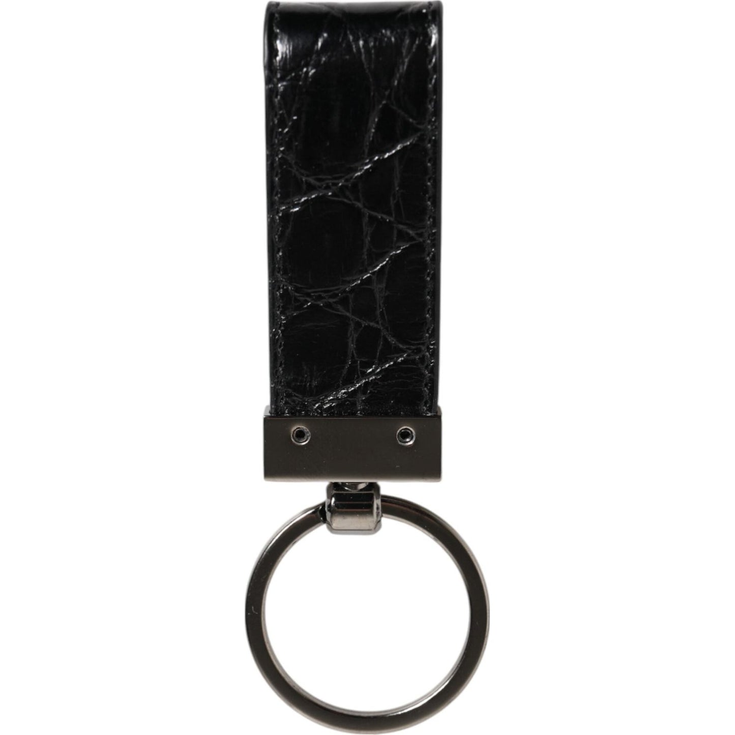 Dolce & Gabbana Black Leather Logo Metal Ring Keychain Holder Men Keyring SMY10704