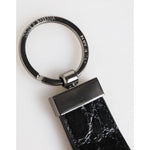Dolce & Gabbana Black Leather Logo Metal Ring Keychain Holder Men Keyring SMY10704