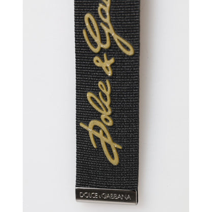 Dolce & Gabbana Black Yellow Polyester DG Logo Silver Keychain Keyring