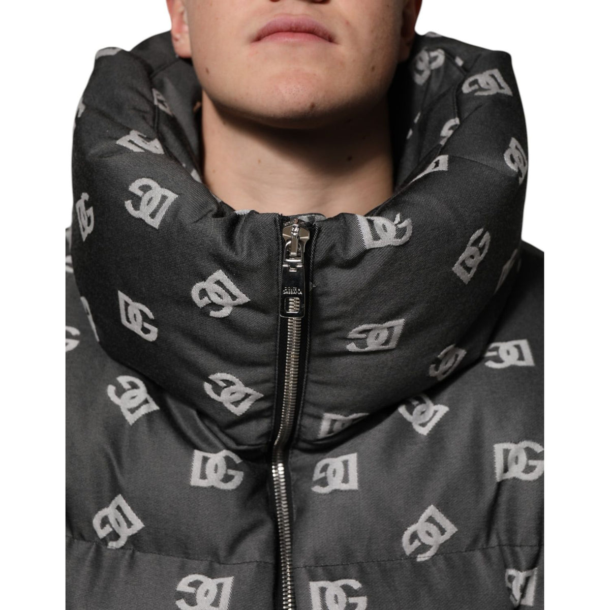 Dolce & Gabbana Black DG Monogram Full Zip Puffer Men Jacket