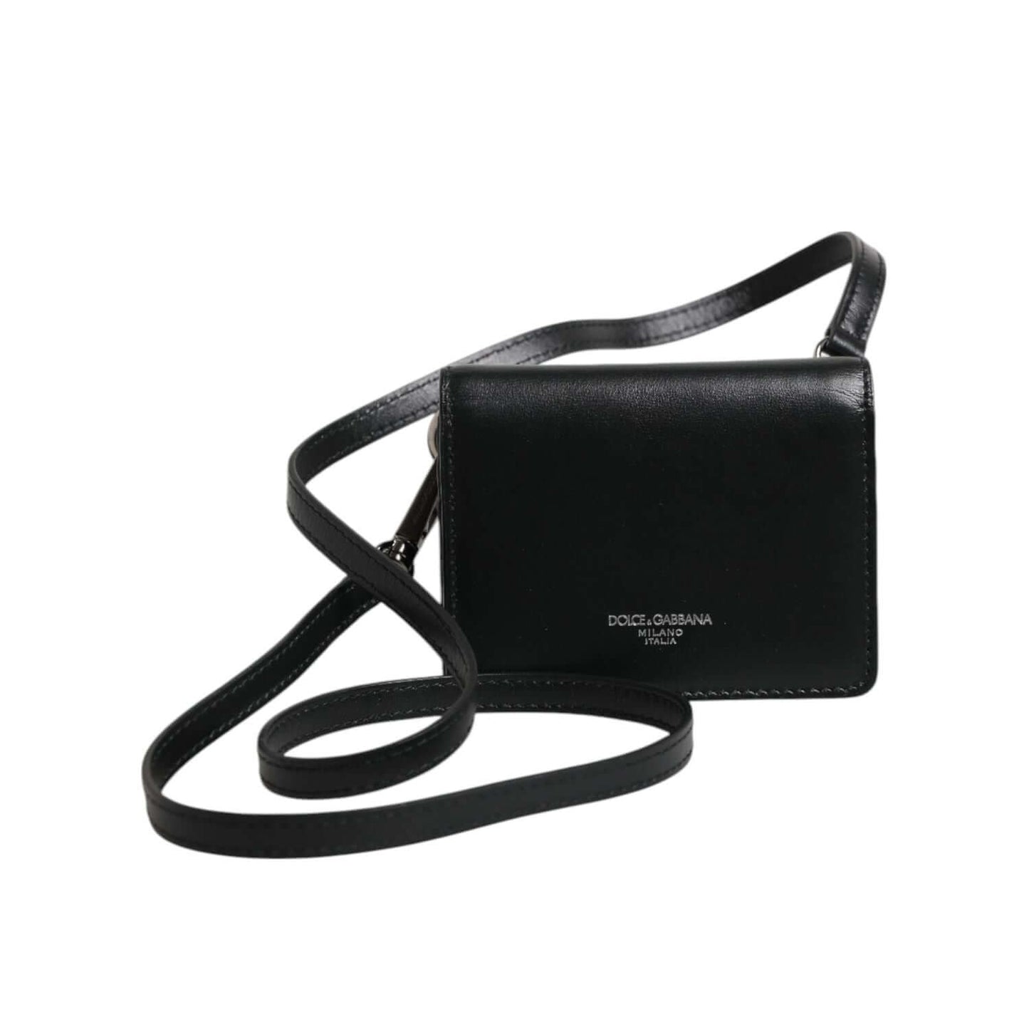 Dolce & Gabbana Black Leather Bifold Card Holder Crossbody Men Borse Bag