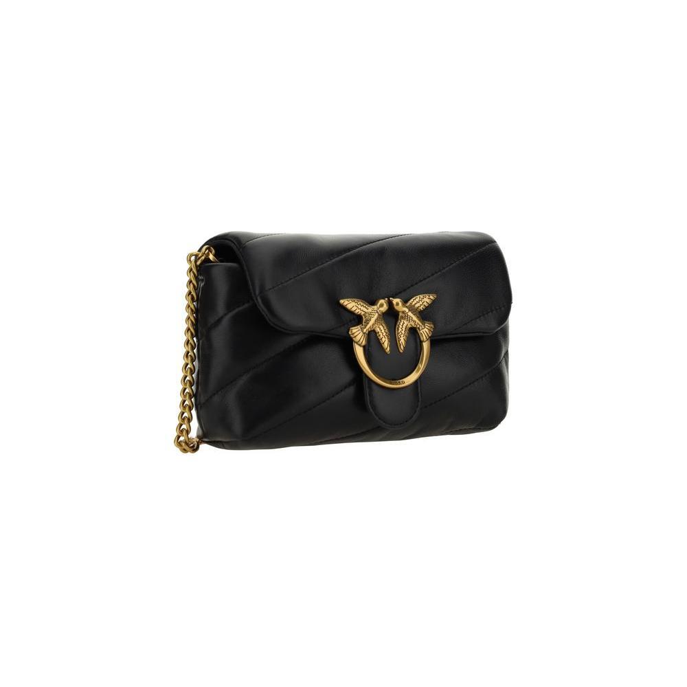 PINKO Black Calf Leather Bos Taurus Shoulder Bag