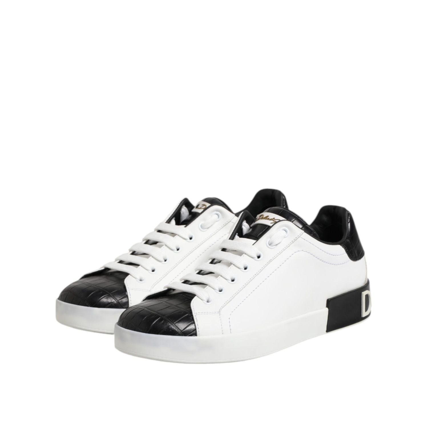 Dolce & Gabbana White Black Leather Portofino Sneaker Shoes