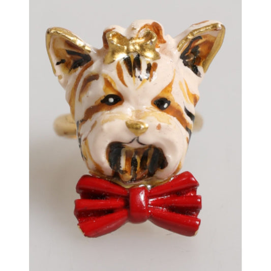 Dolce & Gabbana Gold Brass Resin Beige Dog Pet Accessory Ring SMY11231-51