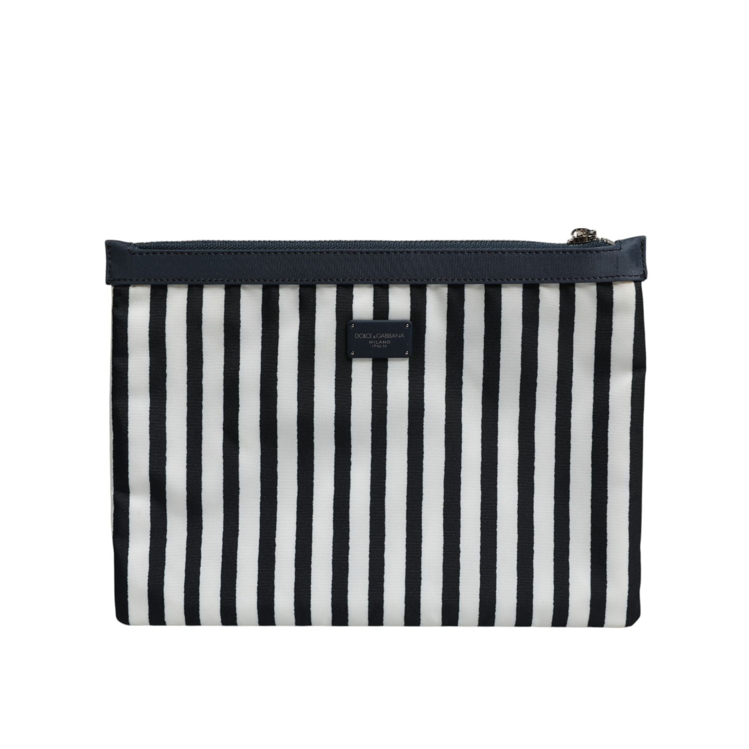 Dolce & Gabbana Black White Striped Logo Plaque Clutch Borse Pouch Bag
