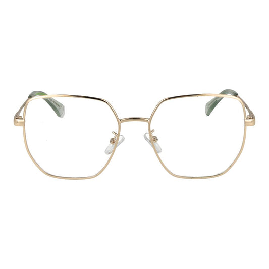 Polaroid Gold Women Glasses Frame with full-rim metal square design, gold frame, demo lenses, and 145mm temples.