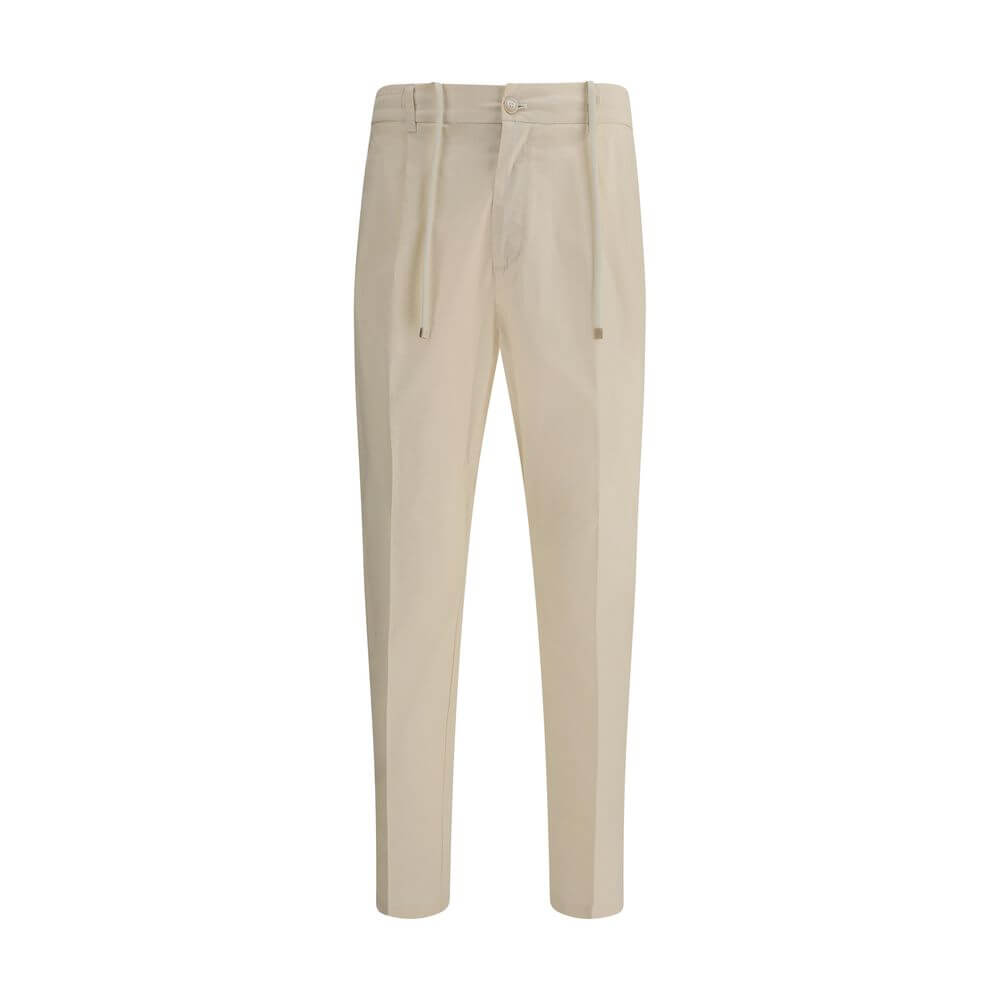 Cruna Beige Cotton Casual Pants with elastic waistband and side pockets