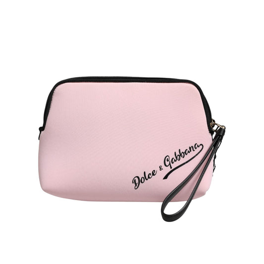 Dolce & Gabbana Pink Solid Nylon DG Logo Print Clutch Zip Borse Pouch Bag BAG4561