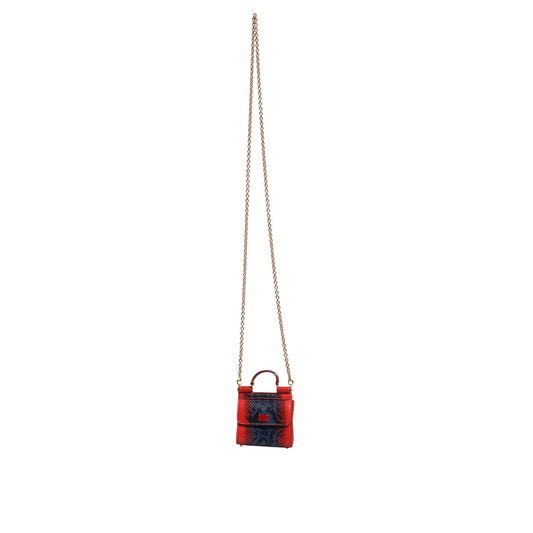 Dolce & Gabbana Red Blue Leather Sicily Crossbody Chain SatchelBorse Bag BAG4671