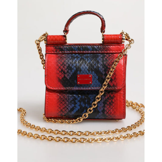 Dolce & Gabbana Red Blue Leather Sicily Crossbody Chain SatchelBorse Bag BAG4671