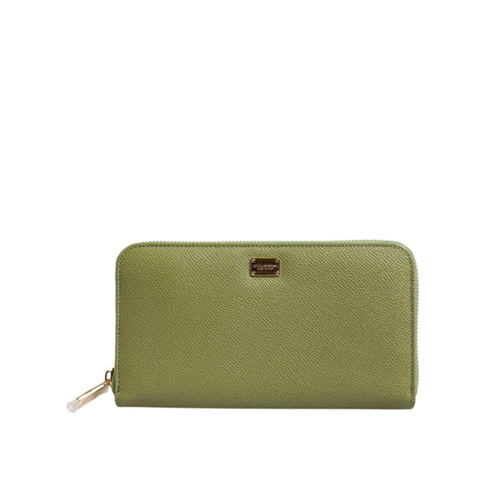 Dolce & Gabbana Green Leather Logo Plaque Zip Around Continenta Wallet BAG4687