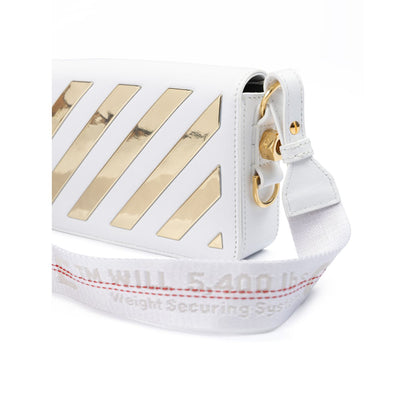 Off-White White/Gold Metallic Stripe Mini Crossbody Bag