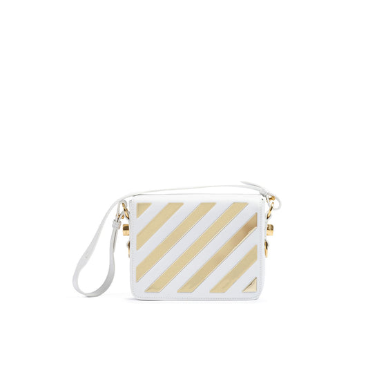 Off-White White/Gold Metallic Stripe Crossbody Bag