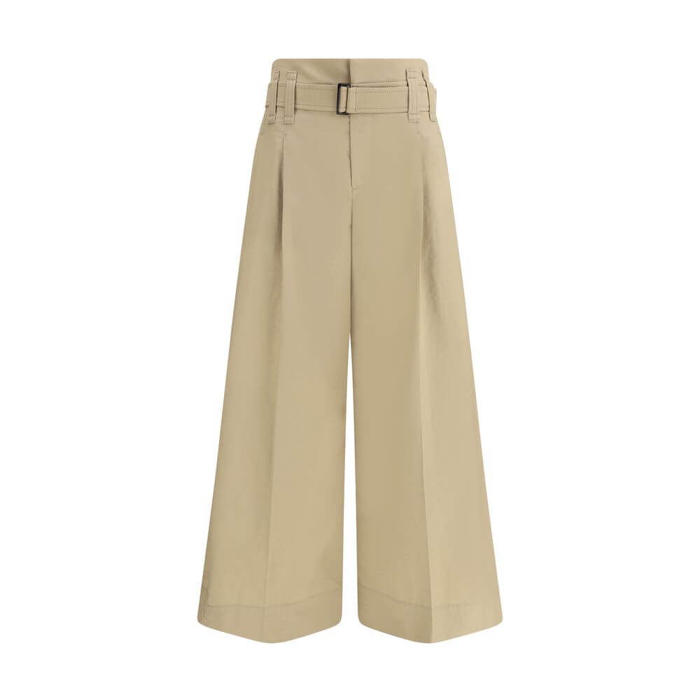 Brunello Cucinelli Beige Cotton Cropped Pants with pleats and wide-leg design