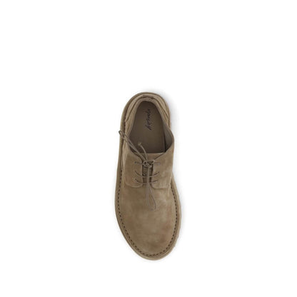 Marsell Beige Rubber Oxfords And Derbies top view showcasing suede lace-up styling and round toe design.