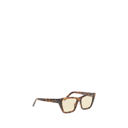 Saint Laurent Beige Acetate Sunglasses with semi-transparent square frame and engraved signature, AW25 collection.
