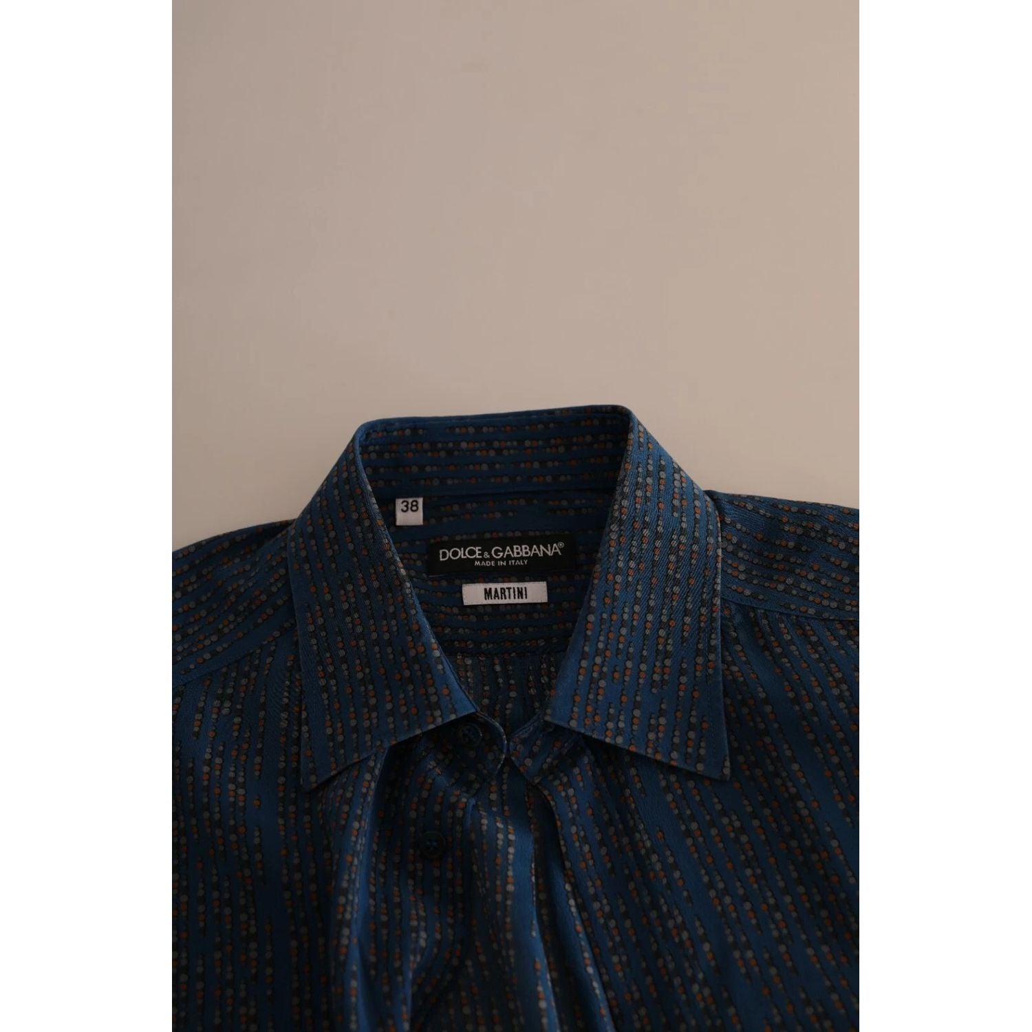 Dolce & Gabbana Blue MARTINI Silk Slim Fit Long Sleeves Shirt