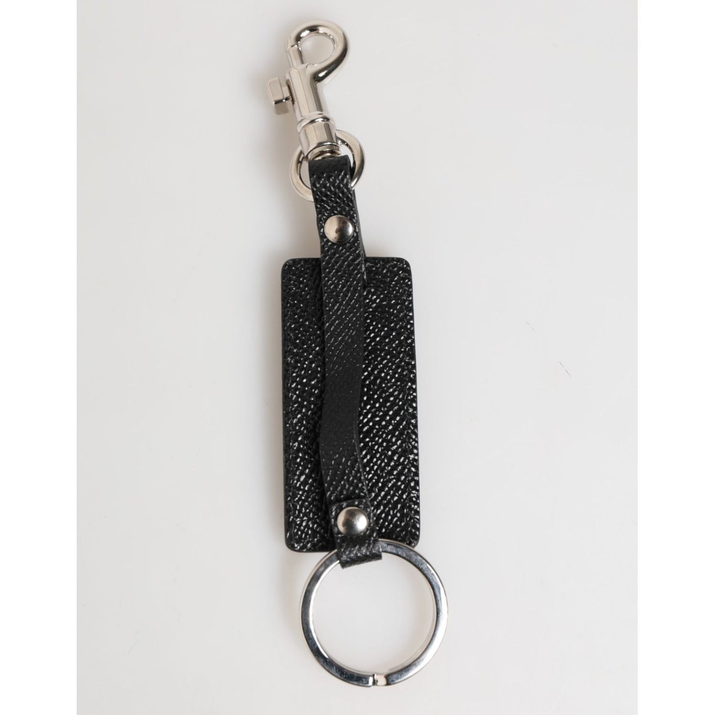Dolce & Gabbana Black Leather Logo Metal Ring Keychain Holder Keyring
