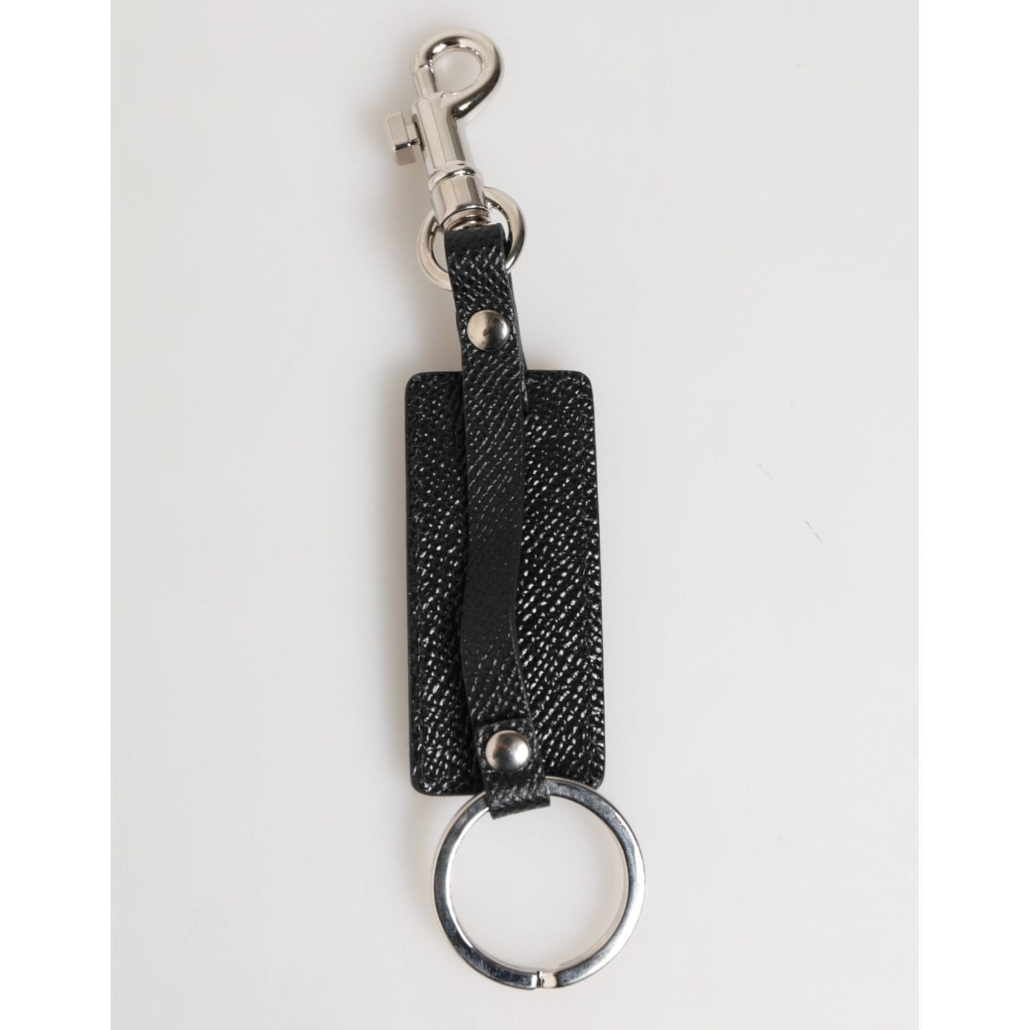 Dolce & Gabbana Black Leather Logo Metal Ring Keychain Holder Keyring