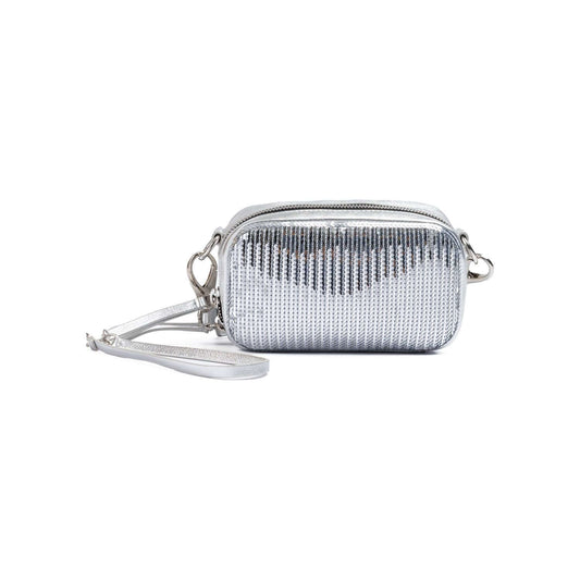 Dsquared² Silver Paillettes and Leather Clutch Bag