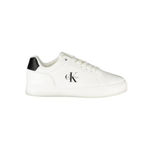 Calvin Klein White Leather Women Sneaker with removable footbed and bold black details for style and comfort.
