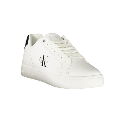 Calvin Klein White Leather Women Sneaker with black details and iconic logo, offering style and comfort.