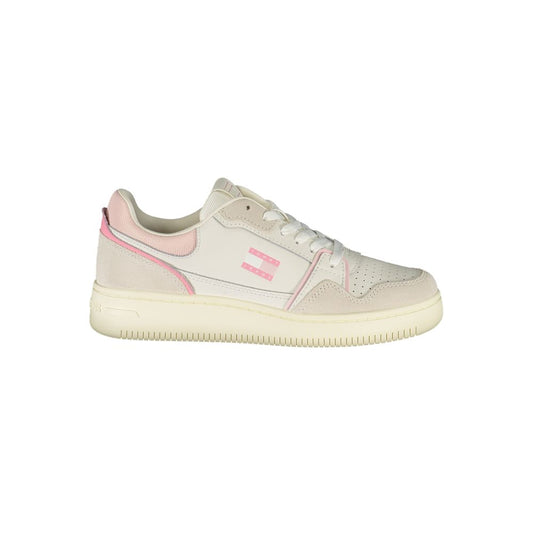 Tommy Hilfiger White Leather Women Sneaker with pink accents.
