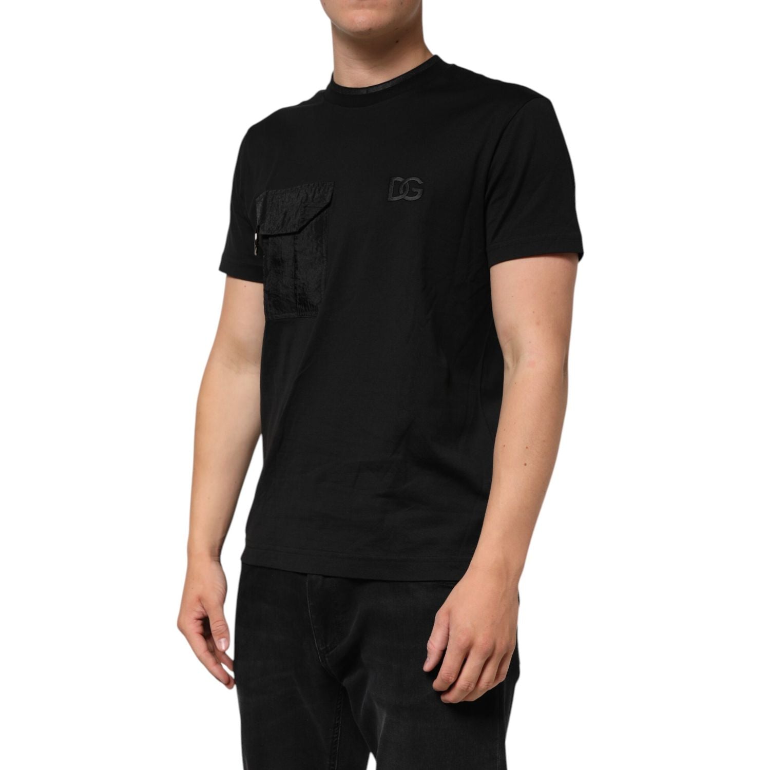 Dolce & Gabbana Black Cotton Embroidered DG Logo Pocket T-shirt