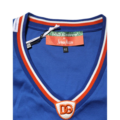 Dolce & Gabbana Blue Cotton DG Logo Mesh Jersey T-shirt