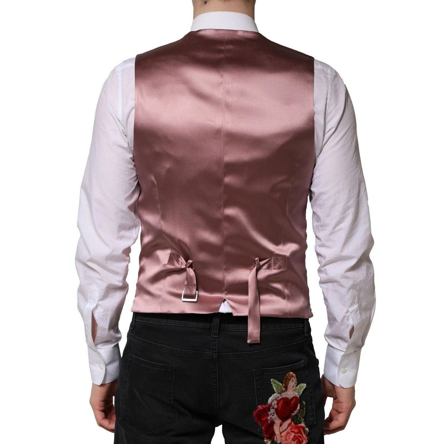 Dolce & Gabbana Pink Wool Dress Formal Men Waistcoat Vest TSH90455-46