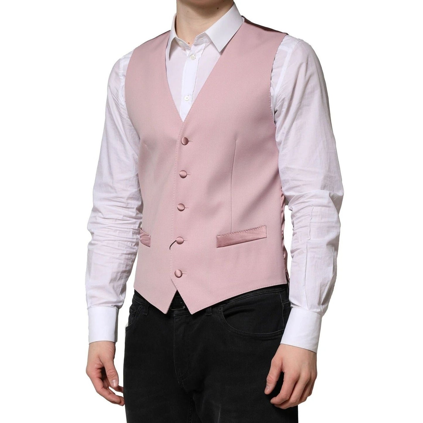 Dolce & Gabbana Pink Wool Dress Formal Men Waistcoat Vest TSH90455-46