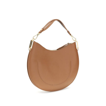 Coccinelle Beige Calf Leather Bos Taurus Shoulder Bag with a versatile detachable handle and zip closure for modern style and functionality.
