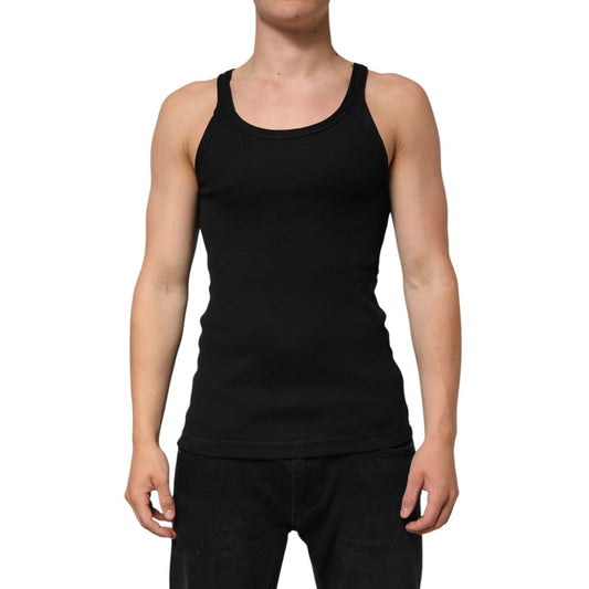 Dolce & Gabbana Black Tank Sleeveless Underwear Men T-shirt front view, regular fit, cotton fabric, luxury Italian clothing.